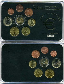Италия евронабор из 8 монет 2002-2005 в оригинальной пластиковой запайке  биметалл  UNC  3-6-2-25