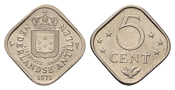 Нидерландские Антильские острова (Нидерландские Антилы) 5 центов 1971 Юлиана (1948-1980) KM 13 медно-никель UNC 4588-726