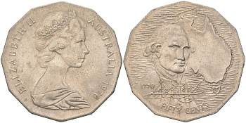 Австралия 50 центов 1970 200 лет австралийскому путешествию капитана Кука KM 69 медно-никель UNC 4517-116