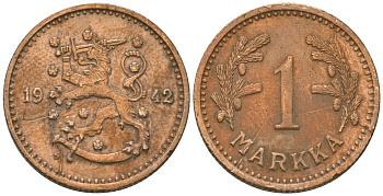 Финляндия 1 марка 1942 S KM 30a медь 4173-823