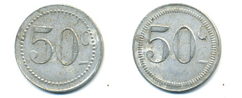 ФРАНЦИЯ 50 САНТИМОВ НАЧАЛО XX ВЕКА d 24 мм, вес около 1,0 гр., платежный жетон., платежный жетон алюминий 89-1041