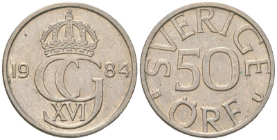 Швеция 50 эре 1984 U, Густав VI Адольф (1950-1973) KM 855 медно-никель 4618-119
