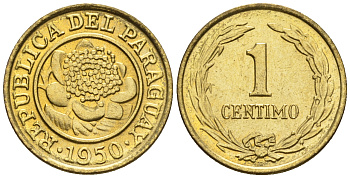 Парагвай 1 сентимо 1950  KM 20 алюминиевая бронза  aUNC  220-1043