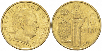 Монако 10 сантимов 1962 Ренье III (1949-2005) KM 142 алюминиевая бронза 73-124