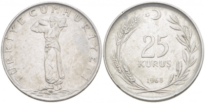 ТУРЦИЯ 25 КУРУШ 1968 KM 892.3 сталь 4529-1152