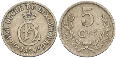Люксембург 5 сантимов 1924 Шарлотта (1918-1964) KM 33 медно-никель 105-768