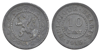 Бельгия 10 сантимов 1915 германская оккупация Первая мировая война, Альберт I (1910-1934) KM 81 цинк 4169-518