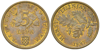 Хорватия 5 лип 1997 нечетный год KM 5 сталь плакированная латунью    4124-824