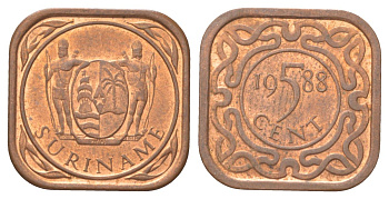 Суринам 5 центов 1988 KM 12b сталь плакированная медью UNC 4625-321