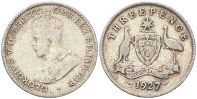 Австралия 3 пенса 1927 Георг V (1910-1936) KM 24 серебро 4621-1139