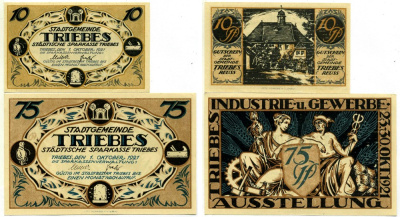 ТРИБЕС лот из 2 БАНКНОТ 1921 1 октября 1921, НОТГЕЛЬД (10 И 75 пфеннигов), ЗЕМЛЯ ТЮРИНГИЯ Grabowski 1341.1 бумага 2195-3-2-2