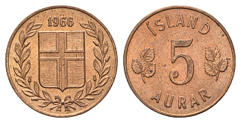Исландия 5 эйре 1966 KM 9 бронза UNC 4691-347