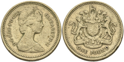 Великобритания 1 фунт 1983 Елизавета II (1952-2022) KM 933, Spink 4221 никель латунь 81-943