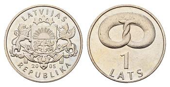 Латвия 1 лат 2005 Крендель KM 66 медно-никель UNC 4679-333