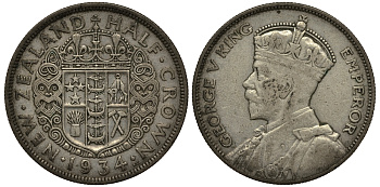 Новая Зеландия 1/2 кроны 1934 Георг V (1910-1936) KM 5 серебро 272-814