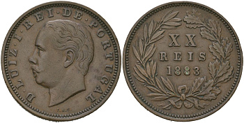 Португалия 20 реалов (рейсов) 1883 Луиш I (1861-1889) KM 527 бронза 4587-823