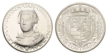 Нидерланды медаль из серии история Нидерландов - Вильгельм V Оранский - прниц (Штатгальтер) Нидерландов первая половина XX века Constans contraria spernit, диаметр 25 мм, вес 7,7 гр серебро PROOF 4671-1117