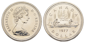 Канада 1 доллар 1977 Елизавета II (1952-2022), каноэ KM 117 никель PROOF-LIKE (BU) 4185-543
