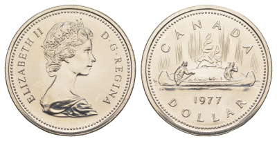 Канада 1 доллар 1977 Елизавета II (1952-2022), каноэ KM 117 никель PROOF-LIKE (BU) 4185-543