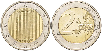 Люксембург 2 евро 2009 10 лет монетарной политики ЕС (EMU) и введения евро KM 107 биметалл UNC 4517-712