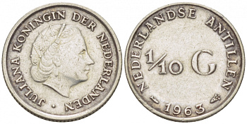 Нидерландские Антилы 1/10 гульдена 1963 Юлиана (1948-1980) KM 3 серебро 112-1058