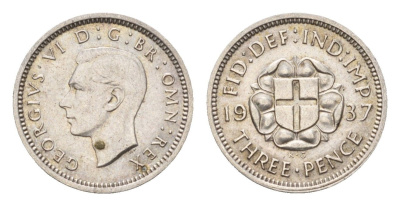 Великобритания 3 пенса 1937 Георг VI (1936-1952) KM 848, Spink 4085 серебро 4669-361