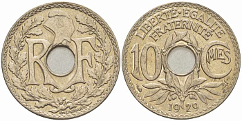 ФРАНЦИЯ 10 САНТИМОВ 1929 ТИП ЛИНДАЙЁ KM 866а, LE FRANC 138.16 медно-никель 108-213