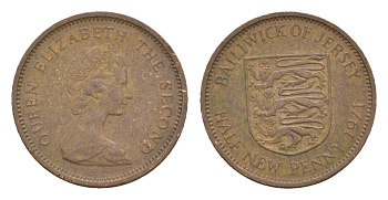 Джерси 1/2 нового пенни 1971 герб, Елизавета II (1952-2022) KM 29 бронза 4655-942