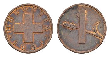 Швейцария 1 раппен 1981 KM 46 бронза 4611-631