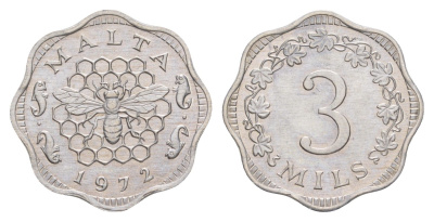Мальта 3 миля 1972 KM 6 алюминий UNC 4648-1046