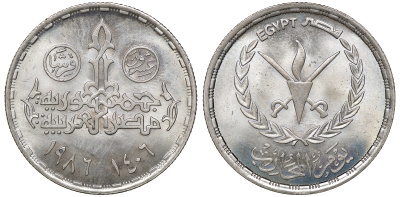 Египет 20 пиастров 1986 День воина KM 606 медно-никель 4168-515
