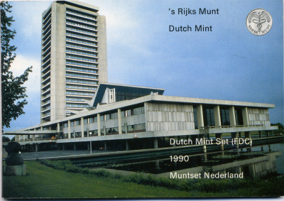 Нидерланды годовой набор из 6 монет + жетон мондвора 1990 подарочный картонный буклет (5 центов - 5 гульденов) UNC 5-4-1-06