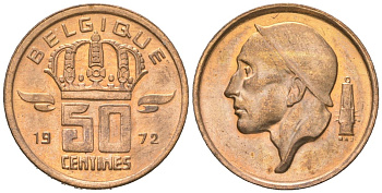 Бельгия 50 сантимов 1972 BELGIQUE, БОДУЭН I (1951-1993 KM 148.1 бронза UNC 3309-535