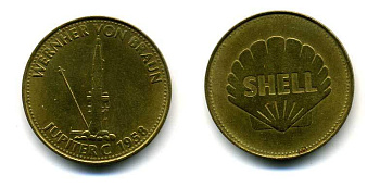 США ЖЕТОН ND SHELL, ВЕРНЕР ФОН БРАУН 1958, 26 мм, 5,0 гр латунь 179-856