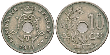 Бельгия 10 сантимов 1904 Belgie, Леопольд II (1865-1909) KM 53 медно-никель 4615-667