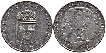 Швеция 1 крона 1978 Карл XVI Густав (1973- ) KM 852 медь плакированная медно-никелем 56-631