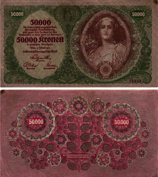 Австрия 50000 крон 1922 2 января 1922 Pick 80 бумага 7214-44-1-1