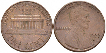 США 1 ЦЕНТ 1977 D, ЛИНКОЛЬН KM 201 медь цинк 3457-1247