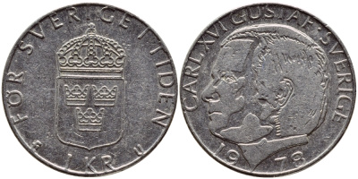 Швеция 1 крона 1978 Карл XVI Густав (1973- ) KM 852 медь плакированная медно-никелем 56-631