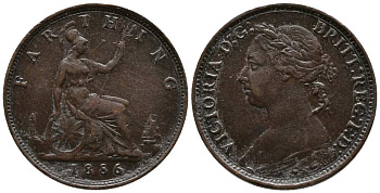 Великобритания 1 фартинг 1886 Виктория (1837-1901) KM 753, Spink 3958 бронза  1518-1133