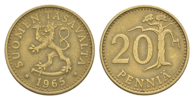Финляндия 20 пенни 1965 KM 47 алюминиевая бронза 4648-357