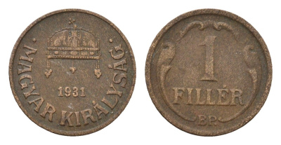 Венгрия 1 филлер 1931 KM 505 бронза 44-1212