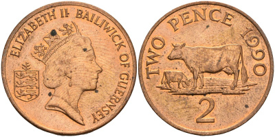 Гернси 2 пенса 1990  KM 41 бронза  UNC   4143-1233
