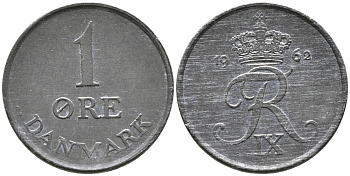 ДАНИЯ 1 ЭРЕ 1962 C; S, ФРЕДЕРИК IX (1947-1972) KM 839.2 цинк 100-653