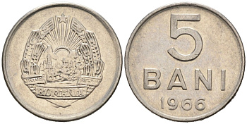 Румыния 5 бани 1966 год тип KM 92 сталь плакированная никелем 4564-644