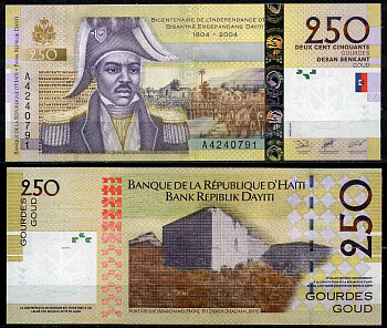 Гаити 250 гурд 2004 юбилейная, 200 лет независимости Гаити (1804-2004), Жан-Жак Дессалин, основатель государства Pick 276 a бумага UNC (пресс) 00-00-00