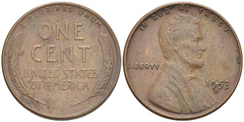 США 1 ЦЕНТ 1953 D, ЛИНКОЛЬН KM А132 медь цинк 218-249