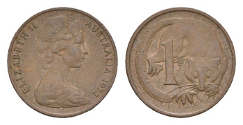 Австралия 1 цент 1972 Елизавета II (1952-2022), молодой портрет, опоссум KM 62 бронза 4655-1212