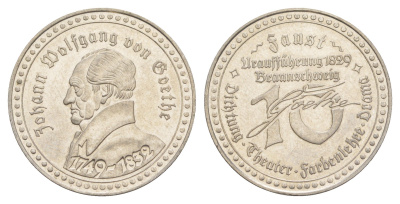 Германия медаль - Иоганн Вольфганг фон Гёте ND (1982) диаметр 27 мм, вес 4,8 гр никель сталь 4175-311