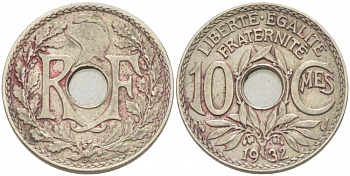 ФРАНЦИЯ 10 САНТИМОВ 1932 ТИП ЛИНДАЙЁ KM 866а медно-никель 4402-757